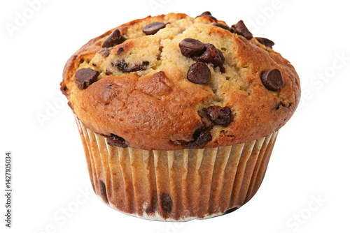 Delicious chocolate chip muffin isolated on a transparent background