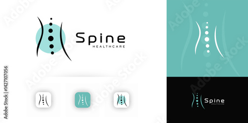 Spine healthcare logo symbol. Abstract back pain treatment icon for chiropractic clinic, physiotherapy, rehabilitation, wellness center branding. Clean medical vector illustration.