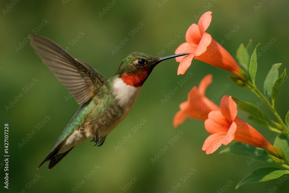 Fototapeta premium Hummingbird feeding on flowers.