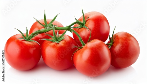 heap of campari red tomato with a green stem isolated on a white background