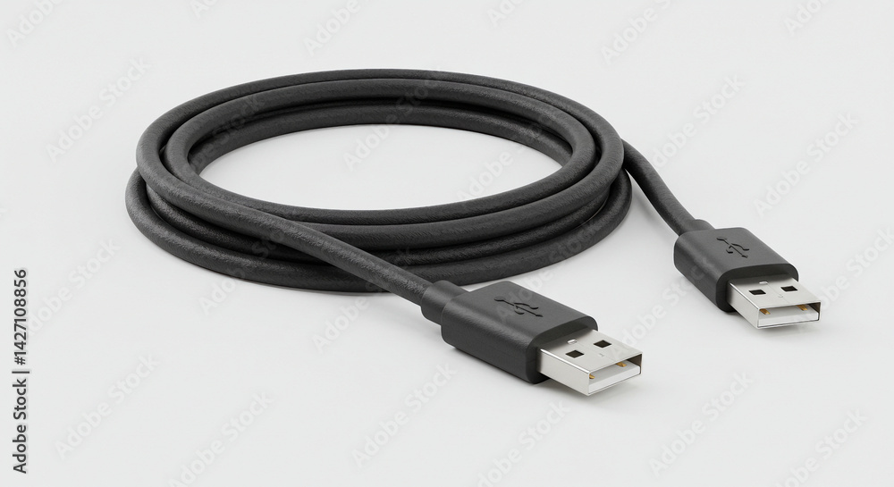 Coiled USB cable isolated on white. Clean tech accessory image for electronics, connectivity or digital lifestyle content. Coiled USB cable isolated on white. Clean tech accessory image for electronics, connectivity or digital lifestyle content.