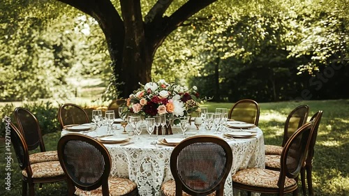 Wallpaper Mural Elegant outdoor dining setup with floral centerpiece Torontodigital.ca