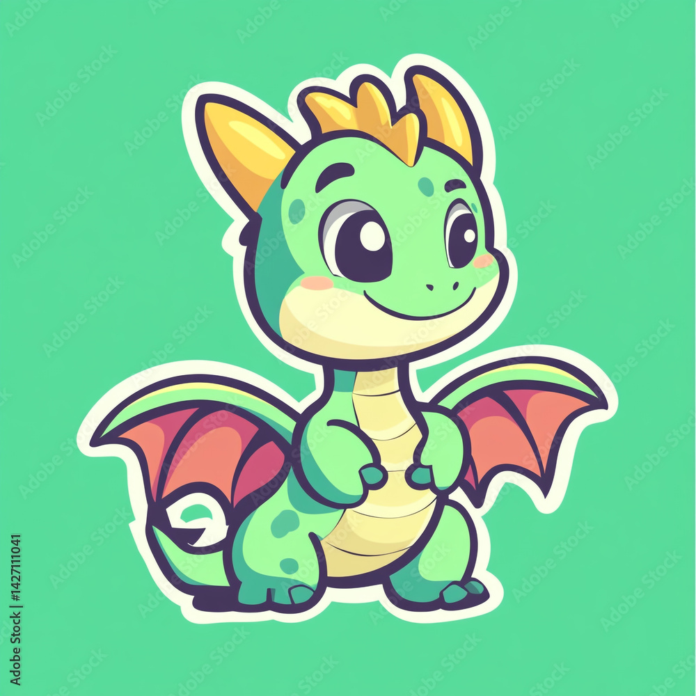 Obraz premium A cute cartoon dragon illustration with simple lines and solid colors.