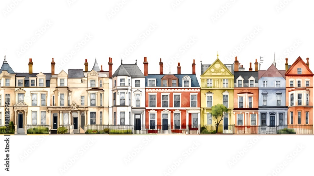 Naklejka premium Luxurious Edwardian Victorian row houses with smart expensive design