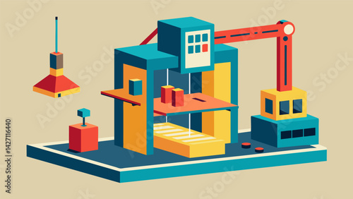 The precision and accuracy of the 3D printer guarantee a seamless fit for each building component ensuring a stable and secure structure.. Vector illustration
