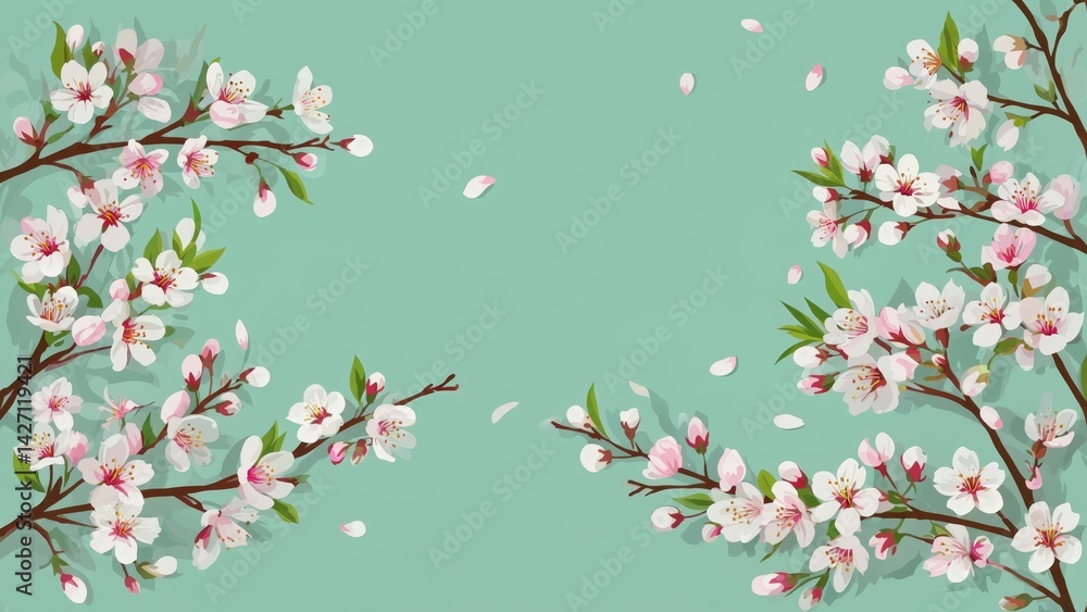 A soft and soothing spring wallpaper featuring pink cherry blossoms on bare branches against a light blue sky background.
