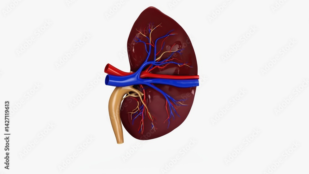 Medical illustration of a human heart with red arterial blood and blue venous blood, showing circulatory anatomy.