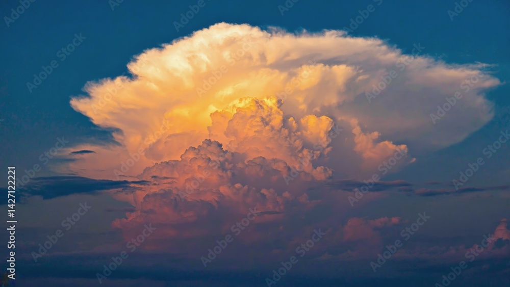 Stunning image of a dramatic storm cloud with fluffy clouds and vibrant colors at sunset.