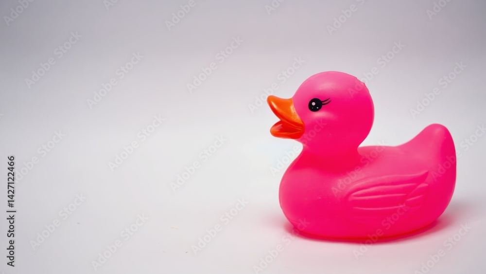 Fun and vibrant pink rubber duckie toy.