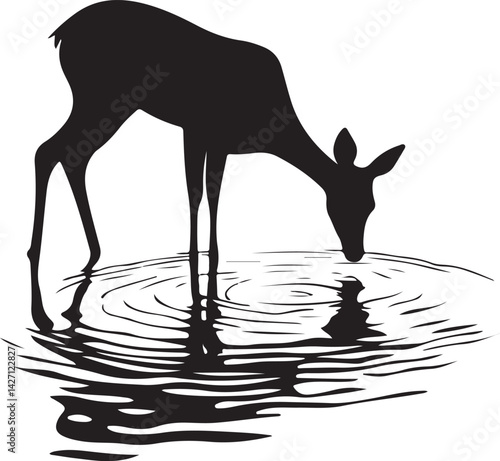 Deer Drinking Water from a Pond