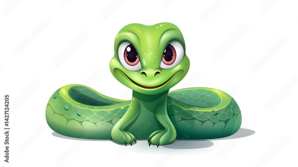 Fototapeta premium Cartoon Green Snake with Angry Facial Expression Illustration for Humorous Designs