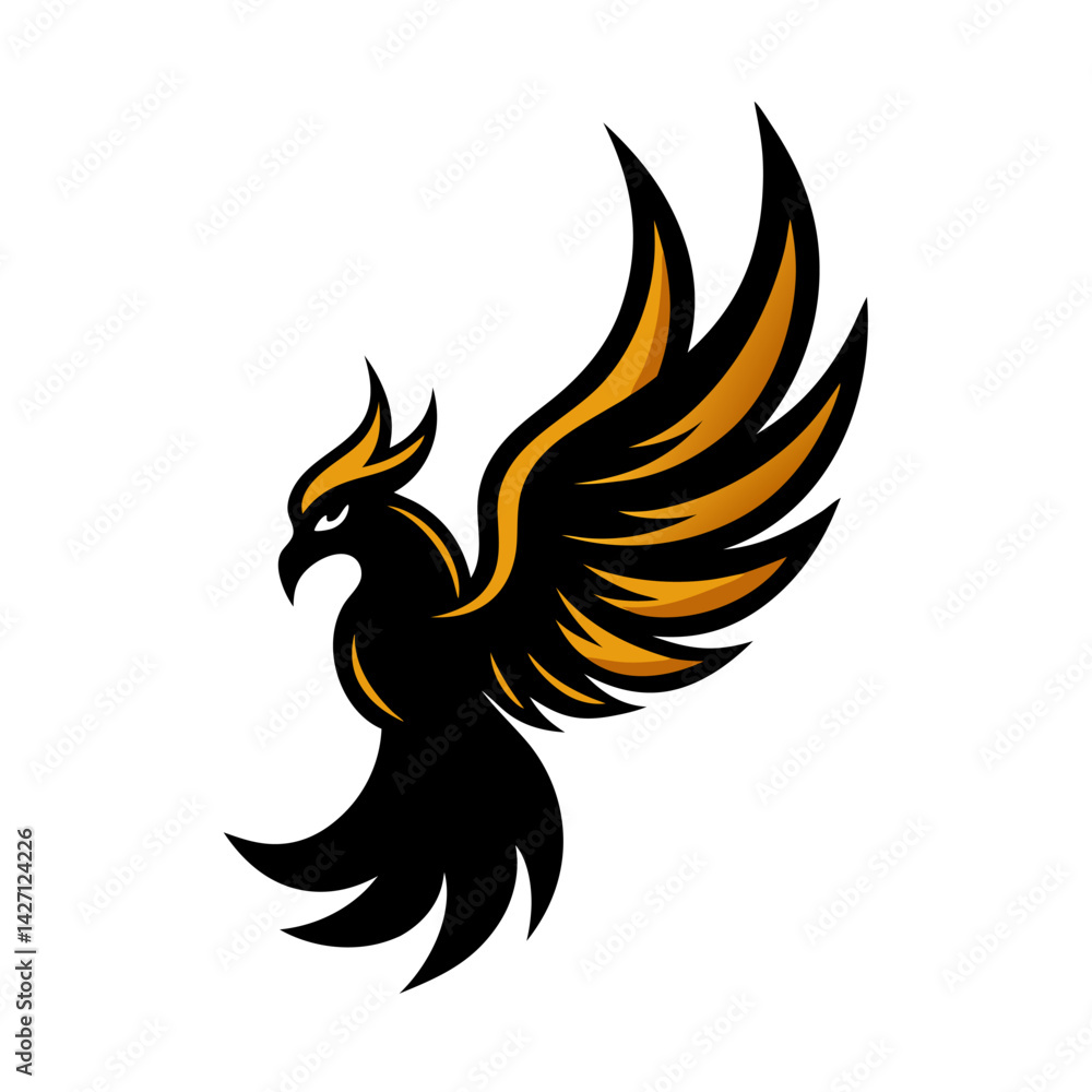 Fototapeta premium Soaring Phoenix: An elegant depiction of a phoenix, captured in a stylish illustration. The bird's feathers are colored with dynamic gradients, giving off a sense of energy and strength.