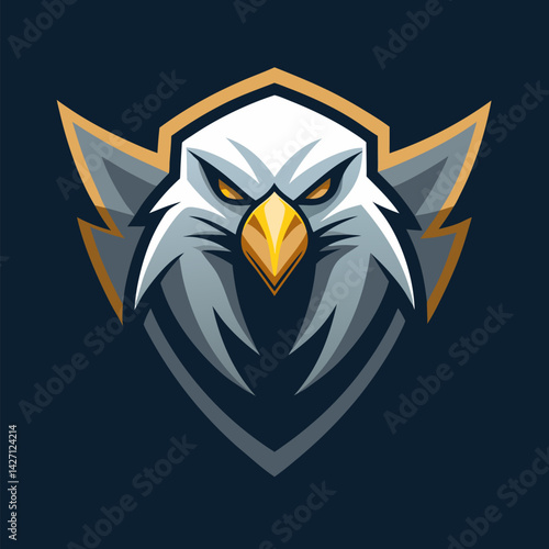 Majestic Eagle Emblem: An eye-catching vector illustration of a formidable eagle head, expertly stylized with sharp lines and vibrant colors, making it perfect for representing strength and power. 