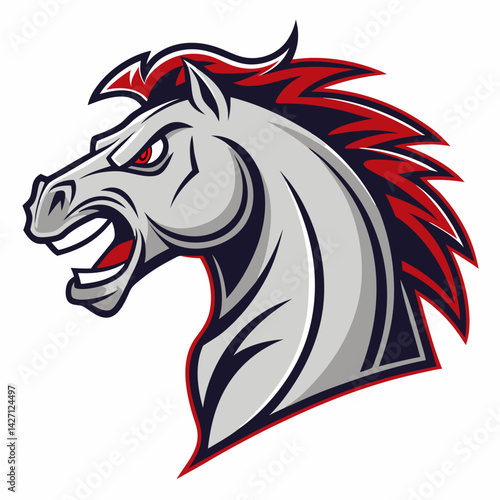 Assertive Stallion Icon: A formidable stallion head, brimming with power and determination, its fierce expression and stylized design make it ideal for sports branding or emblem design. 