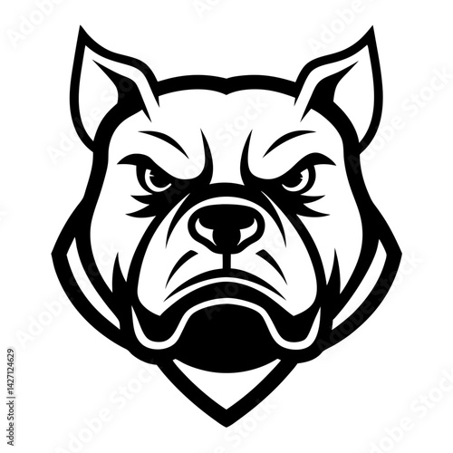 Dog Face Illustration: A powerful and stern dog head silhouette rendered in striking black and white, conveying strength and loyalty.