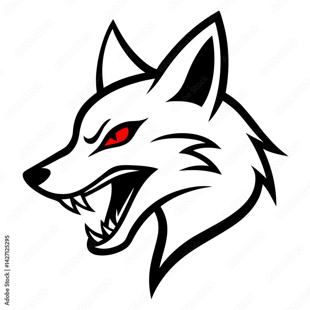Obraz premium Fierce Wolf Portrait: An intense illustration of a wolf head, depicting its wild nature with a focus on the sharp teeth and glowing eyes, symbolizing the power and wilderness.
