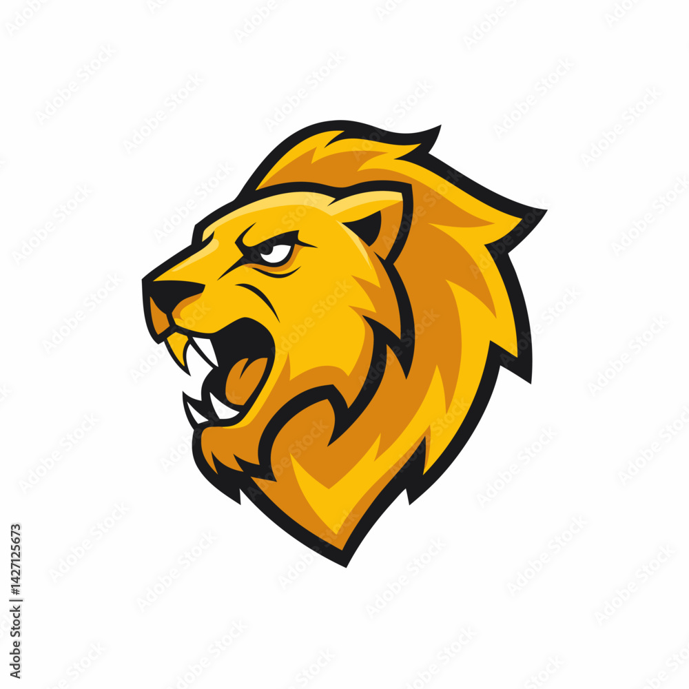 Obraz premium Lion's Roar: A bold illustration of a lion's head, its golden mane and fierce expression showcasing strength and leadership.