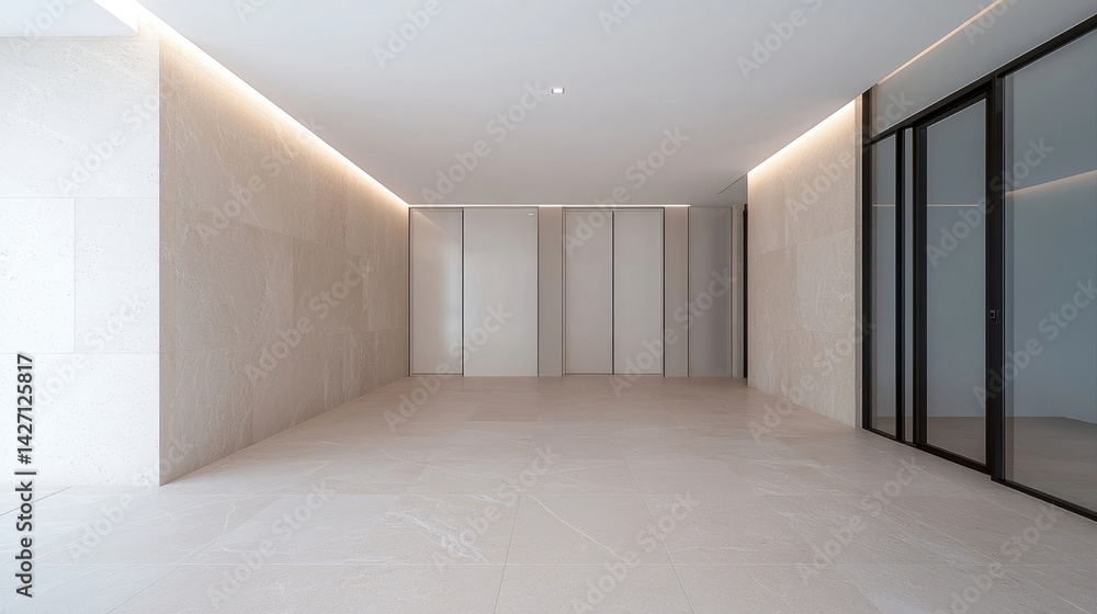 Obraz premium Empty modern hallway with light beige tones