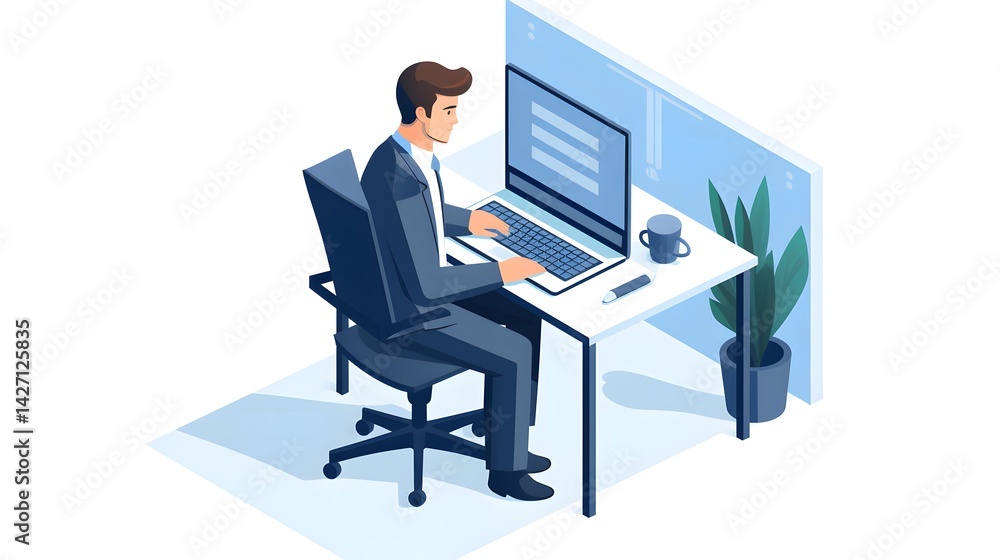Professional Isometric Vector Illustration of Businessman Working in a Modern Office Setting Professional Isometric Vector Illustration of Businessman Working in a Modern Office Setting