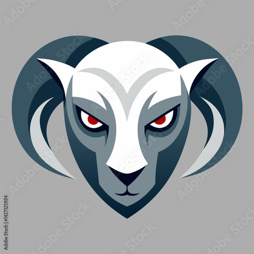 Ram Head Logo: A striking minimalist illustration captures the powerful gaze of a ram, its stern expression accentuated by bold shapes and a commanding presence.