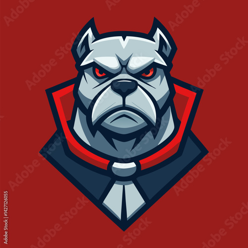 Fierce Bulldog Mascot: A stylized, vector illustration of a powerful bulldog, with a stern expression and bold color scheme, set against a striking backdrop.