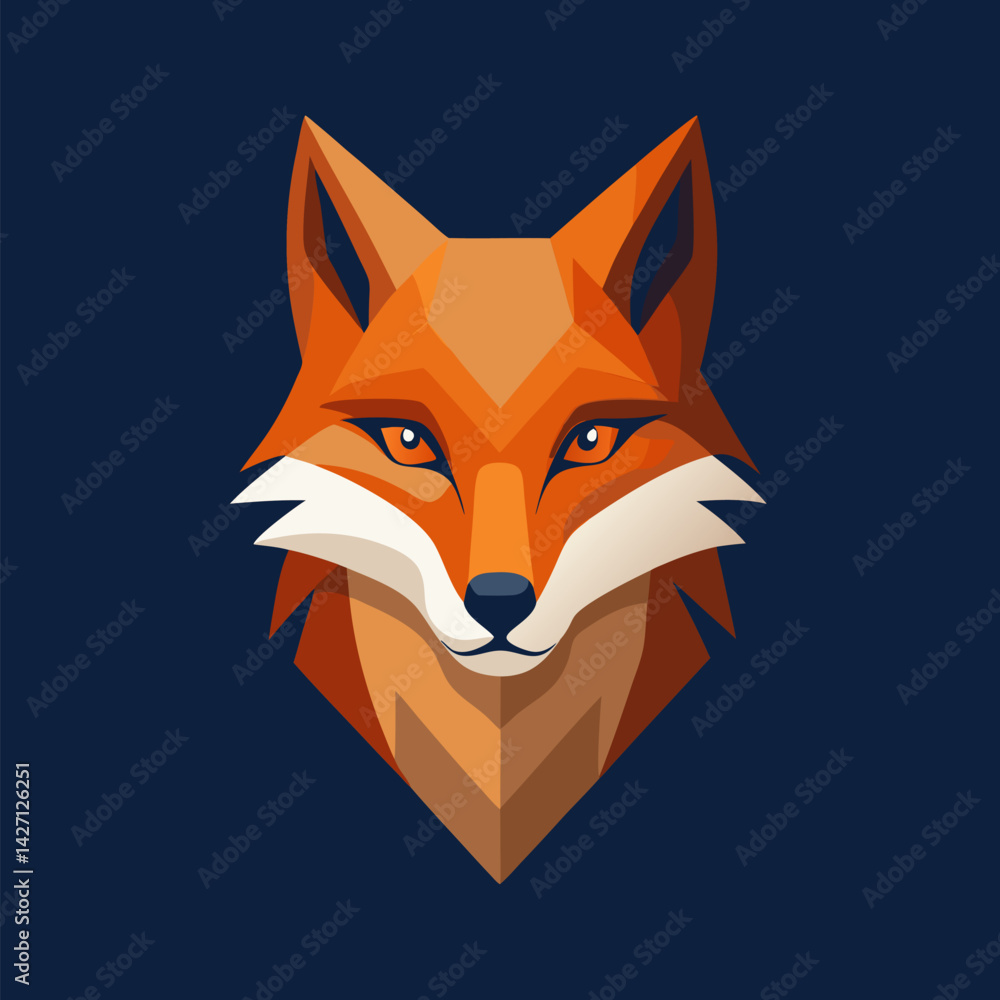 Fototapeta premium Fox's Geometric Portrait: A stylized geometric illustration of a fox head, with sharp lines and a modern aesthetic, showcasing the animal's cunning and beauty against a contrasting backdrop.