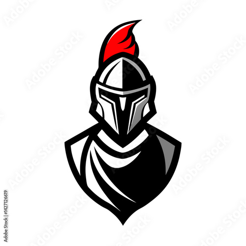 Ancient Warrior Emblem: A strong illustration of a gladiator in full battle armor, stands out with unwavering resolve, poised for action and symbolizing valor. 