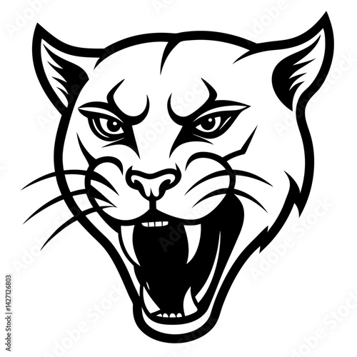 Fierce Cougar Portrait: A bold and intense black and white illustration captures the untamed spirit of a cougar, showcasing its power and regal beauty.