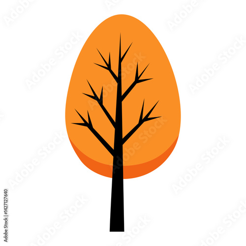 Simple orange leaf with a black tree silhouette, perfect for autumn, fall, seasonal, nature, and botanical themed designs.