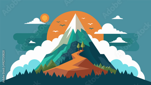 Just as the mountain endures through seasons and storms so too must one persevere in the pursuit of Stoic virtues amidst lifes challenges.. Vector illustration