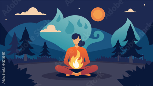 A moment of quietude as the fires rhythmic crackles prompt introspection.. Vector illustration