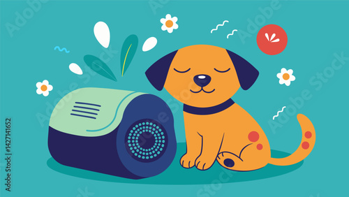 A device that emits peaceful ambient sounds to drown out loud noises and help pets relax in noisy environments.. Vector illustration