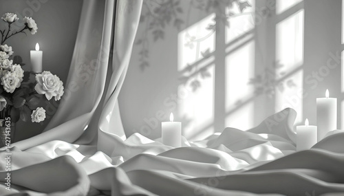 A luxurious black and white backdrop sets the mood for adult romance—elegant textures, soft lighting, and sensual shadows define this intimate visual experience