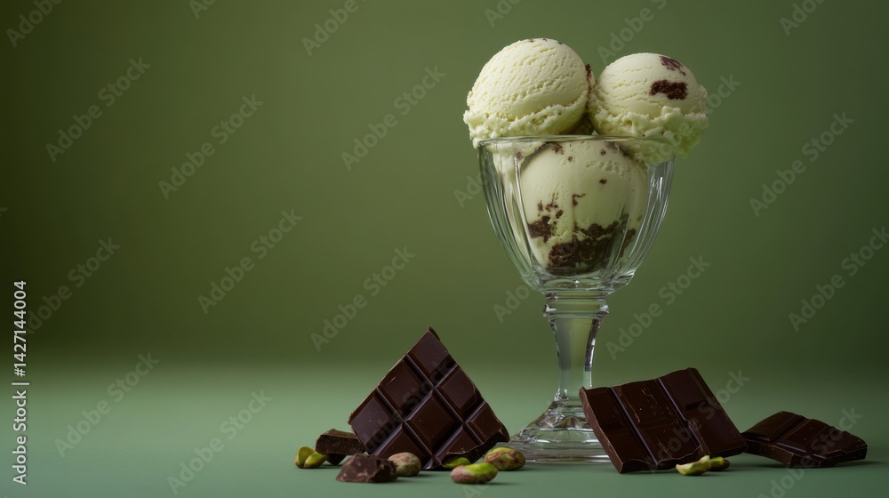 Dubai pistachio ice cream, with chopped pistachios, kataifi dough and milk chocolate