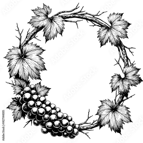 Grapevine wreath with leaves and grape clusters