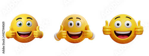Set of thumb up yellow emoji with isolated on transparent background