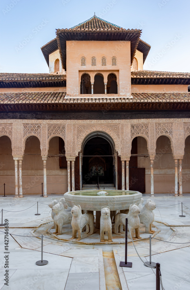 Court of Lions in Nasrid palace of Alhambra, Granada, Spain