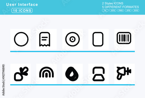 Set of 5 solid user interface icons,radiation, radio, radish