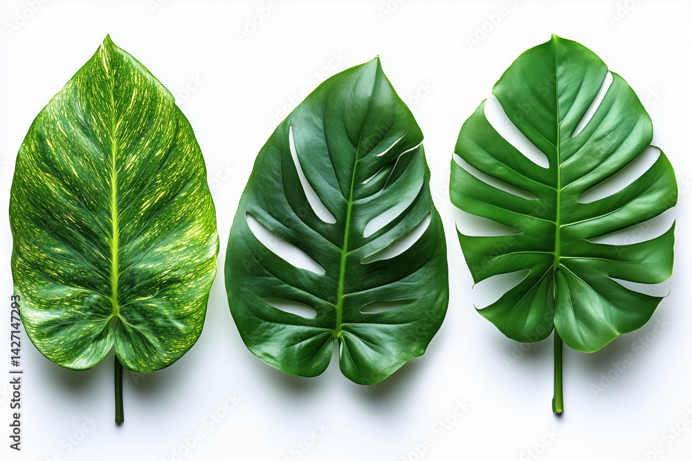 Set of Tropical leaves isolated on white background. Beautiful tropical exotic foliage