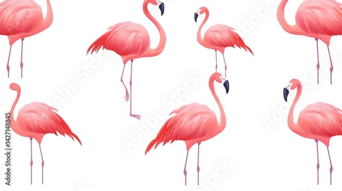 Flamingos Cartoon Vector Seamless Pattern for Textile Printing and Wallpaper Design