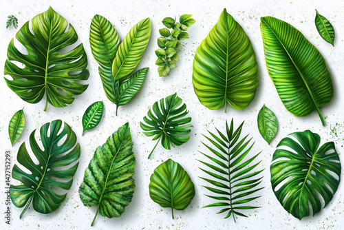 Obraz na płótnie Set of Tropical leaves isolated on white background. Beautiful tropical exotic foliage w salonie