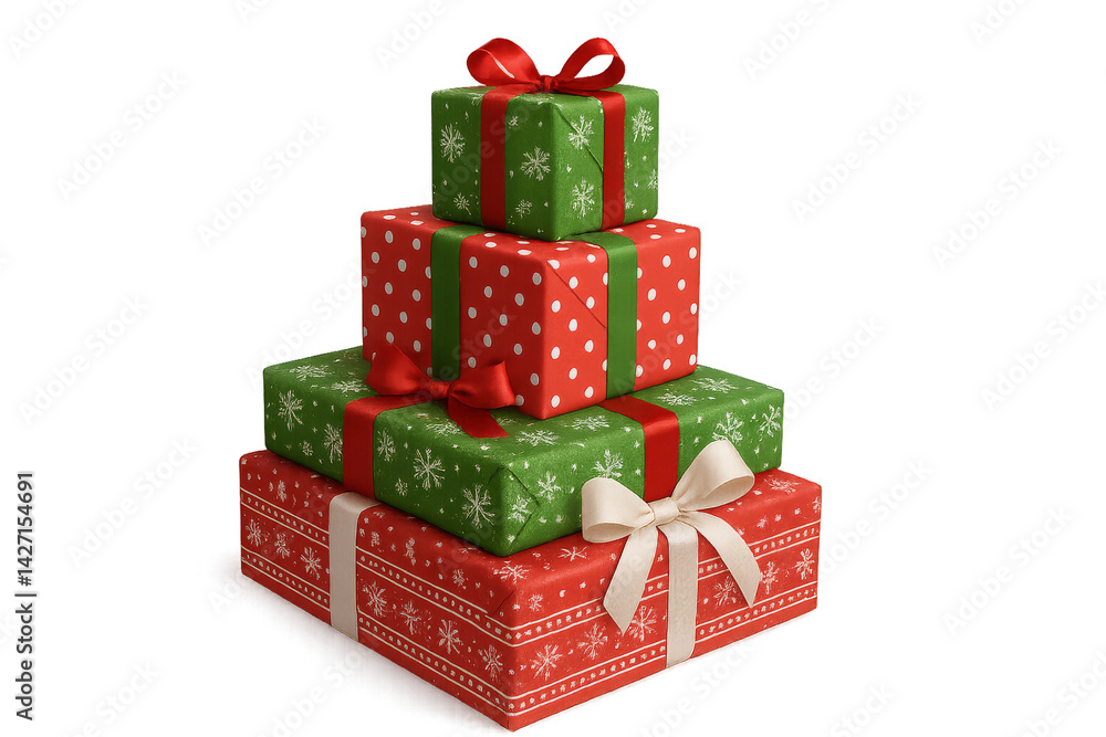 Obraz premium Colorful Christmas Gifts Stacked Festively for Holiday Celebrations and Seasonal Joy