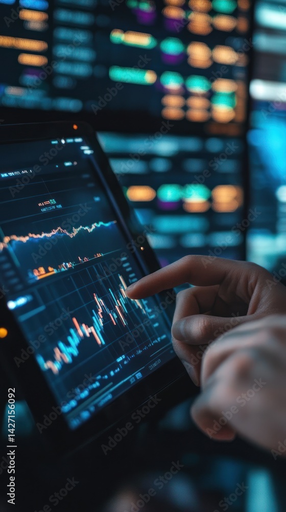 An individual examining financial data displayed on a digital device An individual examining financial data displayed on a digital device