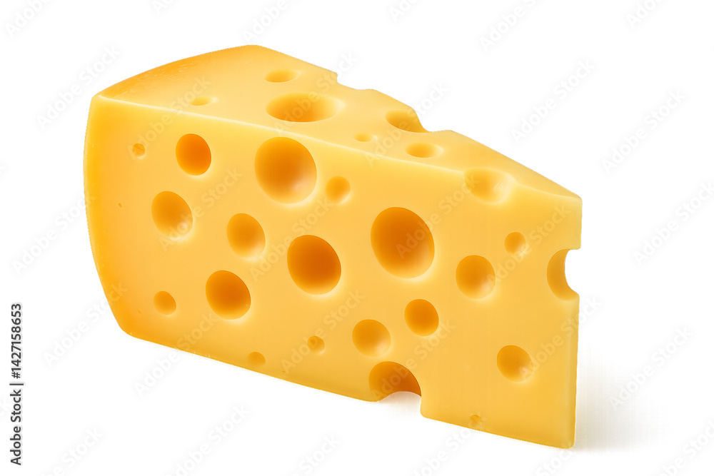 Cheese Wedge With Holes on a White Background Perfect for Culinary Presentations Cheese Wedge With Holes on a White Background Perfect for Culinary Presentations