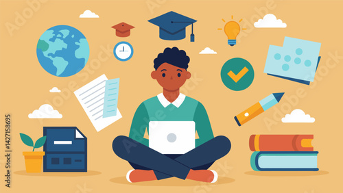 A student sitting in their bedroom surrounded by college acceptance letters and scholarship offers trying to determine the most financially. Vector illustration