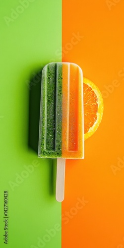 Obraz na płótnie Colorful Vegetable Ice Cream Popsicle with Fresh Vegetables Carrots, Orange and Green Spinach for Creative Vegan Healhty Summer Food w salonie