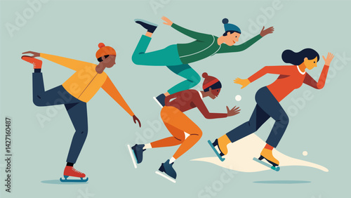 Even a slight stumble cannot dampen the determination of the skaters who quickly recover and continue to dazzle the audience with their moves in the. Vector illustration