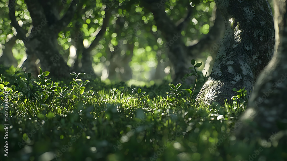 Fototapeta premium Forest Sunlight Through Lush Green Foliage