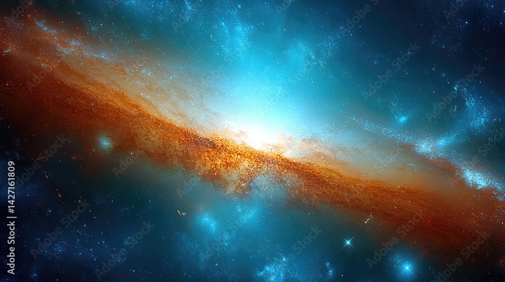 Fototapeta premium Hypersonic collision of galaxies transforms cosmic landscape in deep space