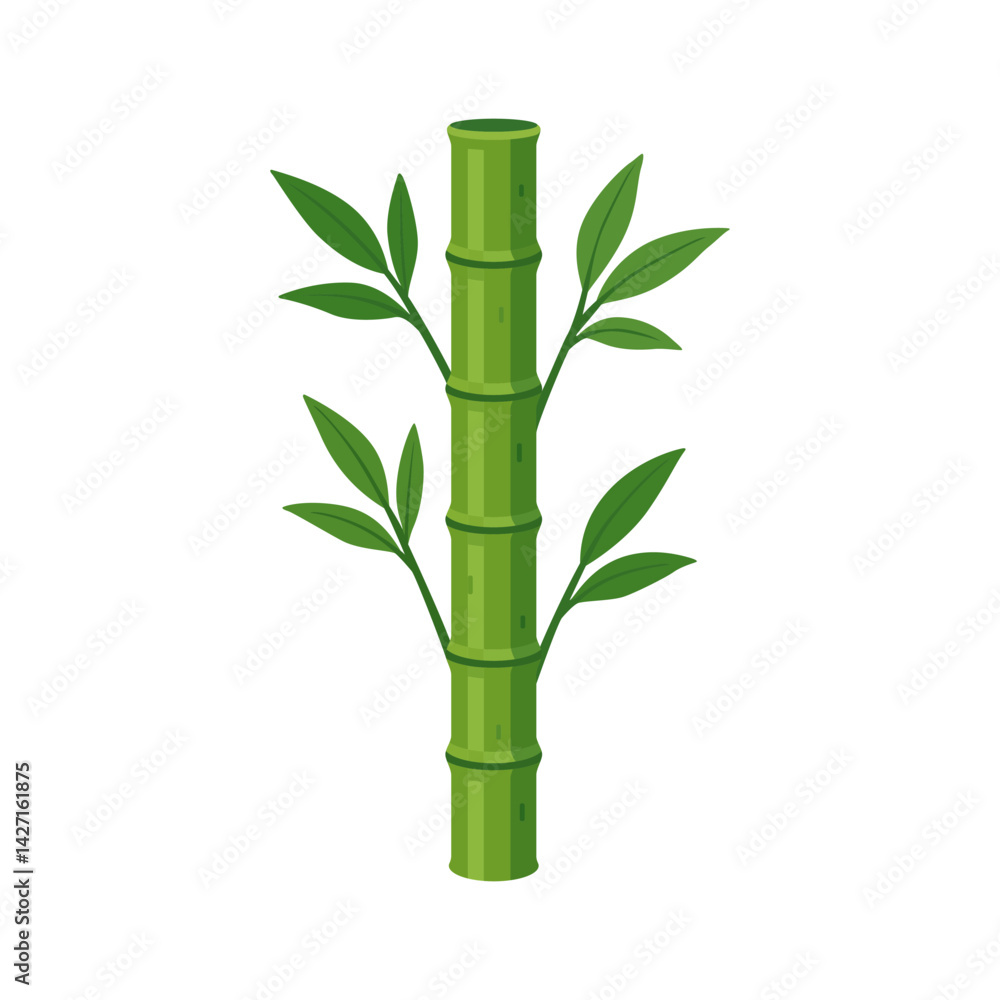 Fototapeta premium A vibrant vector illustration of a green bamboo stem with leaves, showcasing a simple, clean design